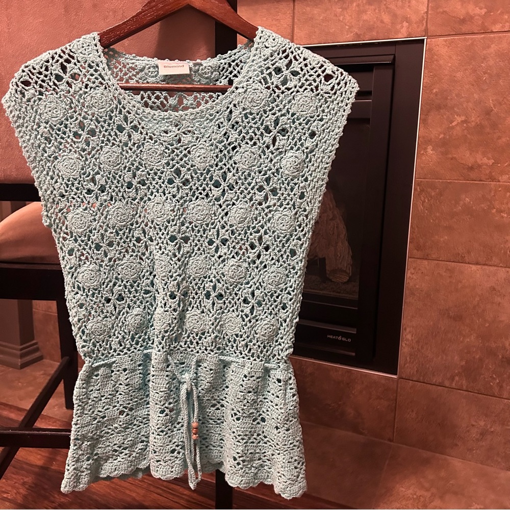 Bluemind Sleeveless Crochet Top Lacy Cotton Adjustable Waist Large Boho Girlhood